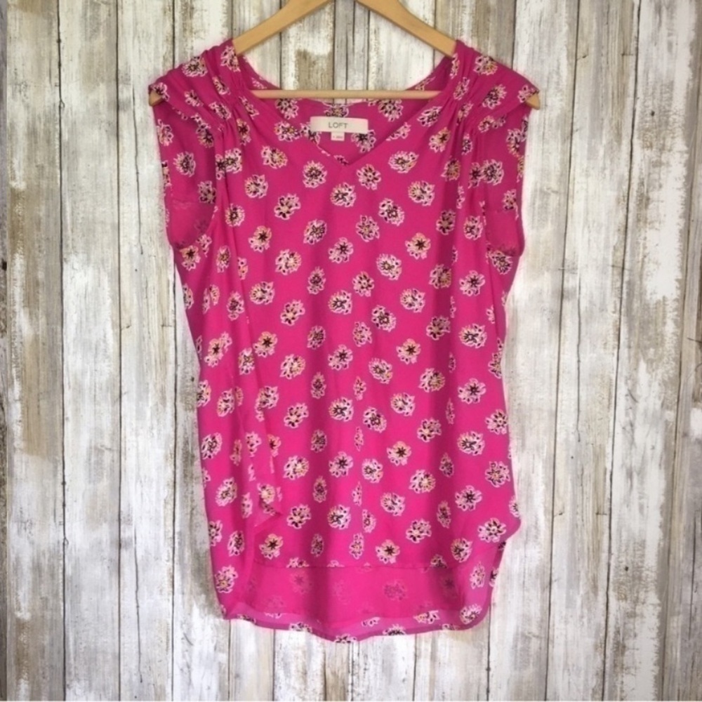 Loft Pink Floral Sleeveless Blouse - Picture 3 of 5